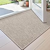 DEXI Ultra Thin Door Mat Indoor Entrance 24x36, Non Slip Rubber Backed Entryway Mats Dirt Trapper, Low Profile Front Doormat for Inside Entry, Patio, Porch, Beige