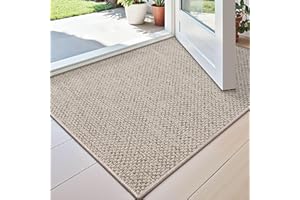 DEXI Door Mat Inside Entrance 24x36, Ultra Non Slip Rubber Backed Dirt Trapper, Low Profile Thin Welcome Doormat, Absorbent Easy Clean Entry Mats for Entryway, Patio, Beige