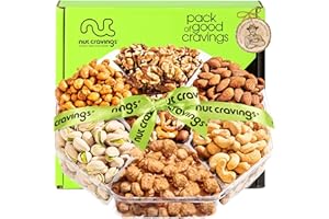 NUT CRAVINGS - Valentines Mixed Nuts Gift Basket + Green Ribbon (7 Assortments, 1 LB) Xmas Treats for Adults, Food Arrangement, Healthy Snack Care Package, Kosher