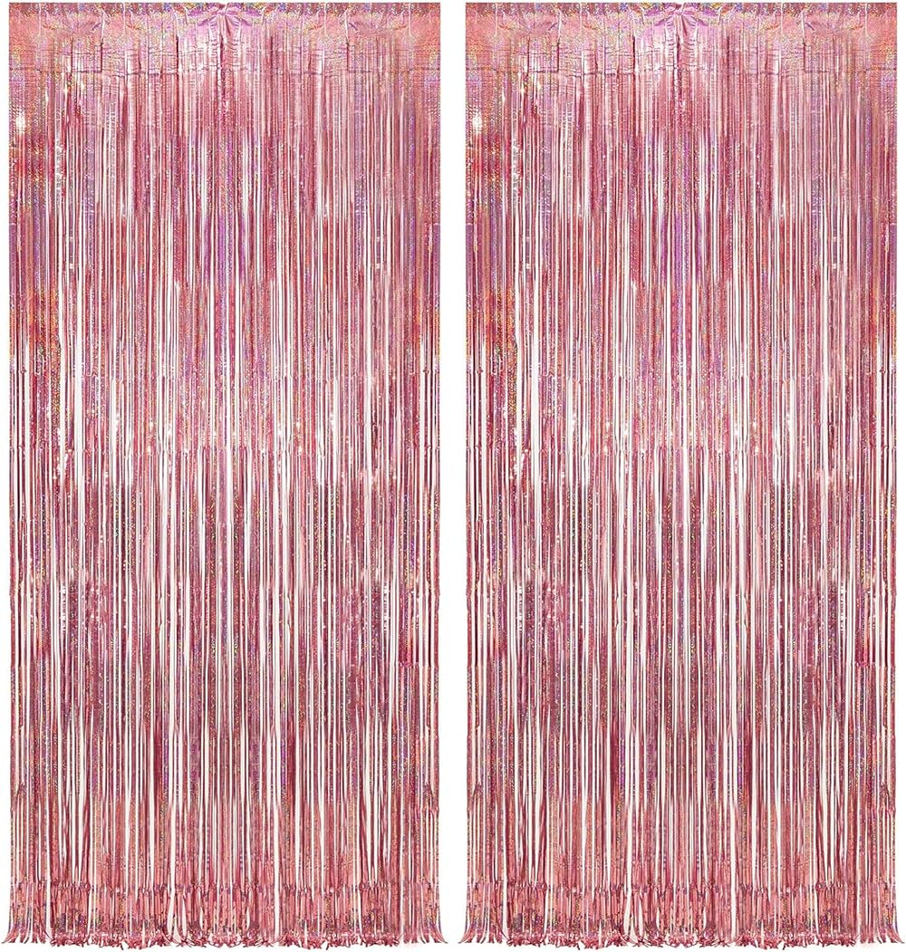 GREATRIL Rose Gold Tinsel Curtain Backdrop 1m x 2.5m Pack of 2