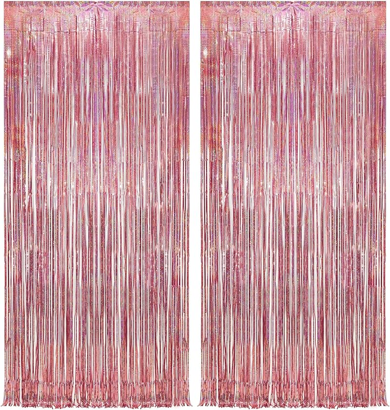 GREATRIL Rose Gold Tinsel Curtain Backdrop 1m x 2.5m Pack of 2