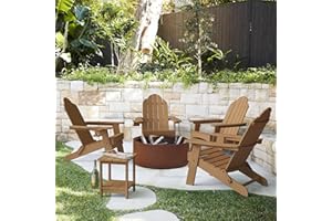 LUE BONA Folding Adirondack Chair Set of 4, Brown HDPS Fire Pit Patio Chairs Weather Resistant, Modern Plastic Outdoor Chairs with Cup Holder