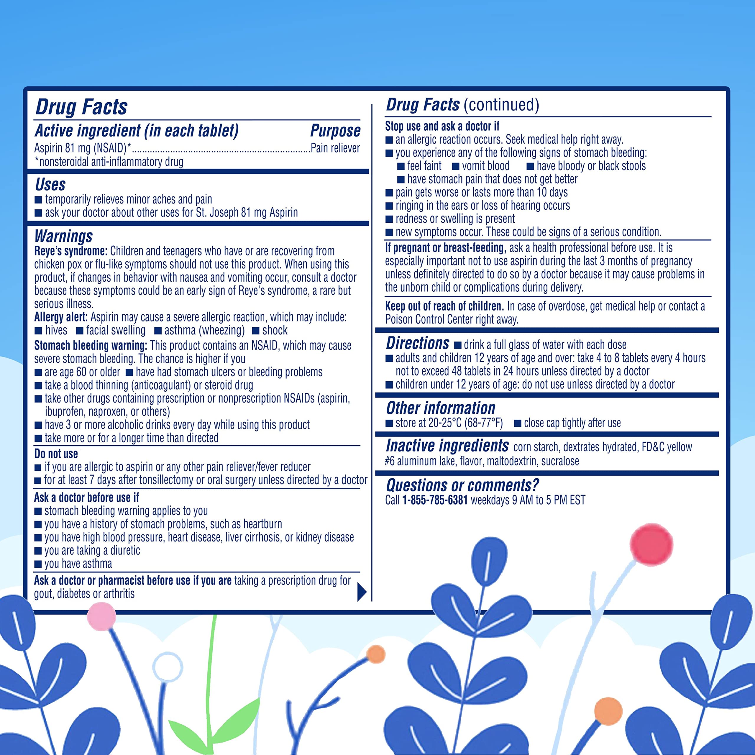 St. Joseph Aspirin Pain Reliever (NSAID) 81mg, Enteric Safety Coated, Adult Low Dose Aspirin, 365 ct (1 Year Supply, Packaging May Vary)