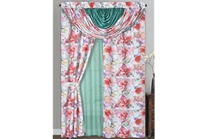 GOHD GOLDEN OCEAN HOME DECOR GOHD Painting Print,Farmhouse 6pcs Multi-Color Floral Window Curtain Set,50-Inch W x 90-Inch L Panels with Waterfall Valance and Voile Backing,Included 2pcs Fabric tie-Backs,Passionate Bloom