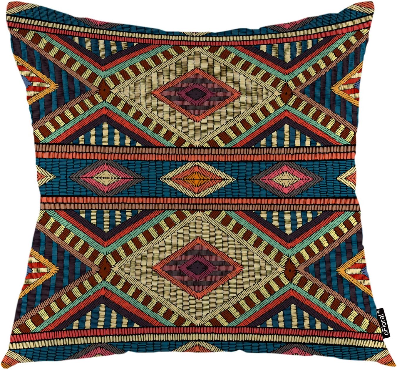 oFloral Geometric Throw Pillow Covers Ethnic Tribal Rhomb Indian Aztec Tiles Decorative Square Pillow Case 18"X18" Pillowcase Home Decor for for Sofa Bedroom Livingroom