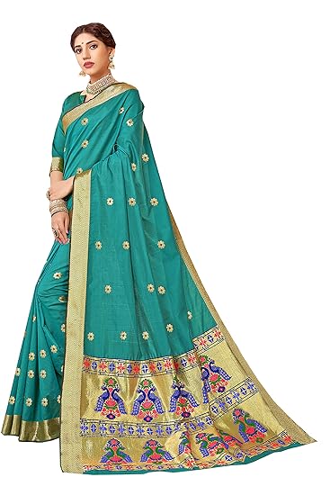 Women's Art Silk Zari Border Paithani Saree