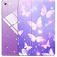 INFILAND Galaxy Tab A9 Plus 5G Case, Glitter Leather Cover with Sparkly Clear Back for Samsung Galaxy Tab A9 Plus 11 Inch 2023 Model (SM-X210/X216/X218)[Auto Wake/Sleep] for (Purple Flutter)