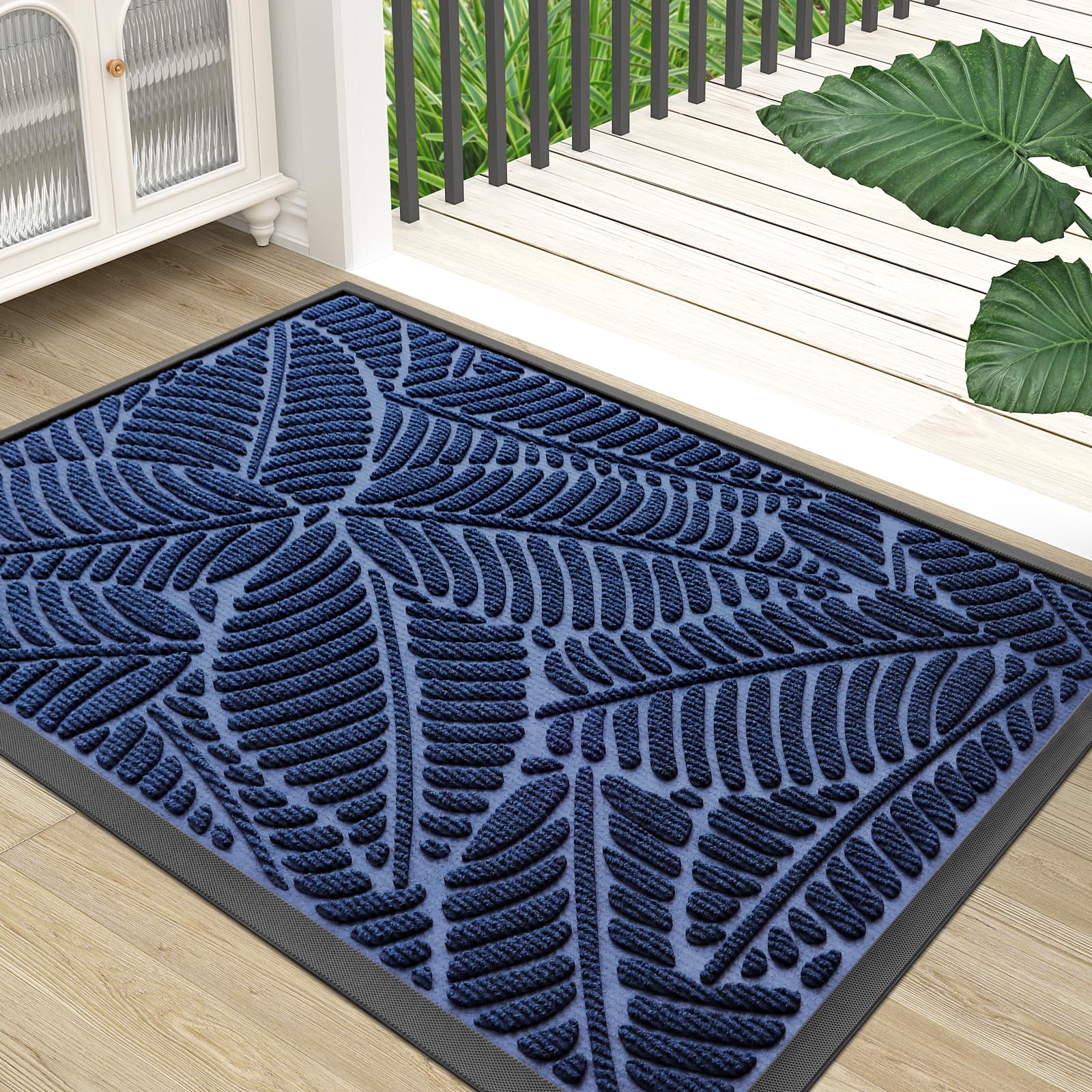 Colorxy Waterproof Doormat, Sturdy Natural Rubber Front Indoor Mat, Non Slip Low Profile Indoor Outdoor Door Mats, Stain and Fade Resistant Floor Mat, Easy Clean Patio Entrance Mat, 48''x32'', Navy Image