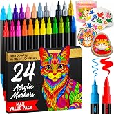 ARTISTRO 24 Acrylic Dual-Tip Glass Marker Pens for Wine Glasses | Brush + Fine Tips Vibrant Paint Pens for Party Charms, Christmas Crafts &amp; Gifts - Stocking Stuffers for Adults, Teens, Kids