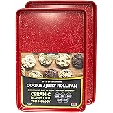 casaWare 2pc Ultimate Commercial Weight 15 x 10 x 1-Inch Cookie Sheet Set (Red Granite)