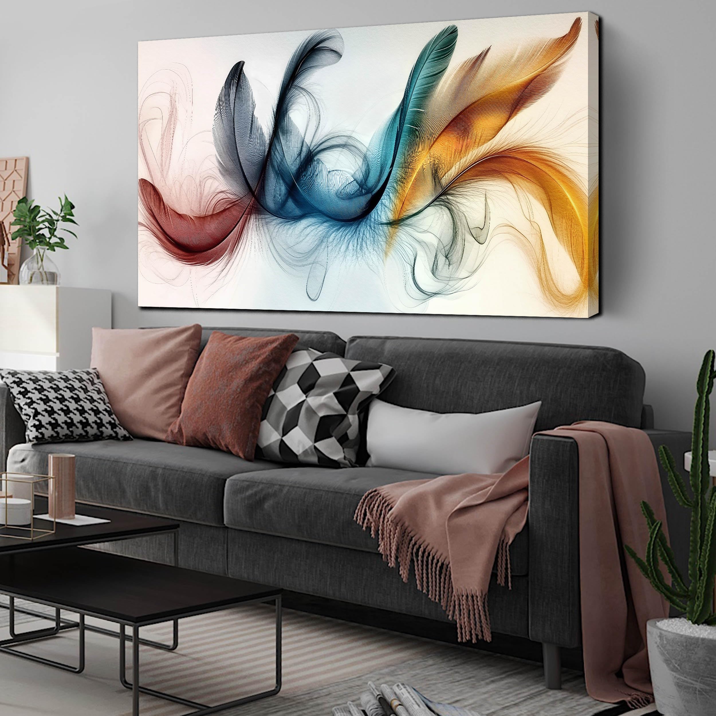 Photo 1 of **FRAME IS LOOSE**Large Canvas Wall Art for Living Room Bedroom Office Colorful Feather Picture Modern Framed Canvas Prints Size 29x59