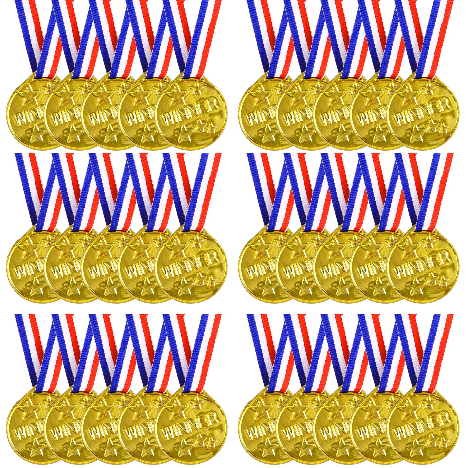Photo 1 of SULOLI 30 Pieces Plastic Gold Winner Award Medals, Winner Medals Award Medals for Sports Competition Talent Show Spelling Bee Birthday Party Favors