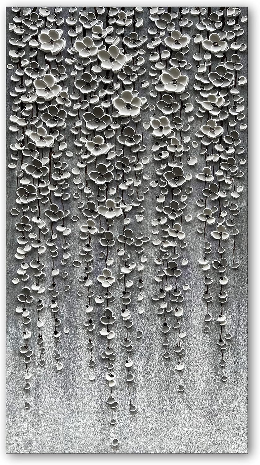 Paintings - Epicler modern art oil painting,46x23 inches white flower wall art painting, abstract canvas wall art for home wall decoration