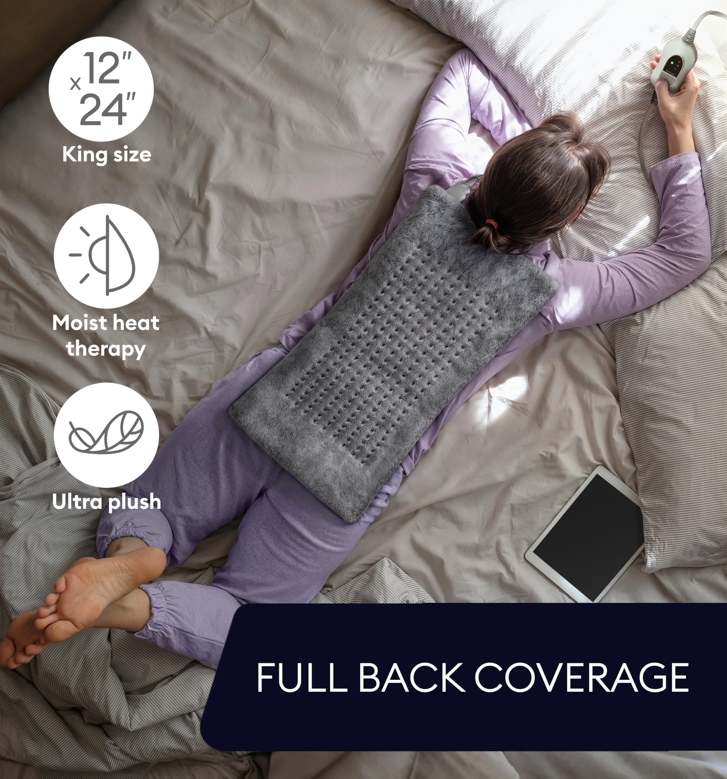 GENIANI Large Electric Heating Pad for Back Pain & Cramps Relief, Mothers Day & Birthday Gifts for Women Mom, FSA HSA Eligible, Auto Shut Off, Machine Washable, Heat Pad for Neck & Shoulder, 12×24