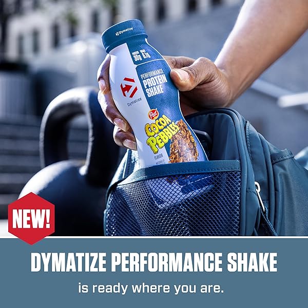 DYMATIZE PROTEIN SHAKE, COCOA PEBBLES, 30G PROTEIN, MEAL REPLACEMENT OR PRE-WORKOUT DRINK, ON-THE-GO BREAKFAST, 6.1G BCAAS, NO ADDED SUGAR, GLUTEN FREE, READY TO DRINK, 11.5 FL OZ