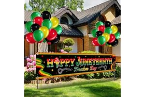 BRELING 36 Pieces Happy Juneteenth Decoration Large Fabric June 19th Yard Sign Outdoor Patriotic Juneteenth Banner with Latex Balloons for African Afro American Juneteenth Holiday Party Supplies