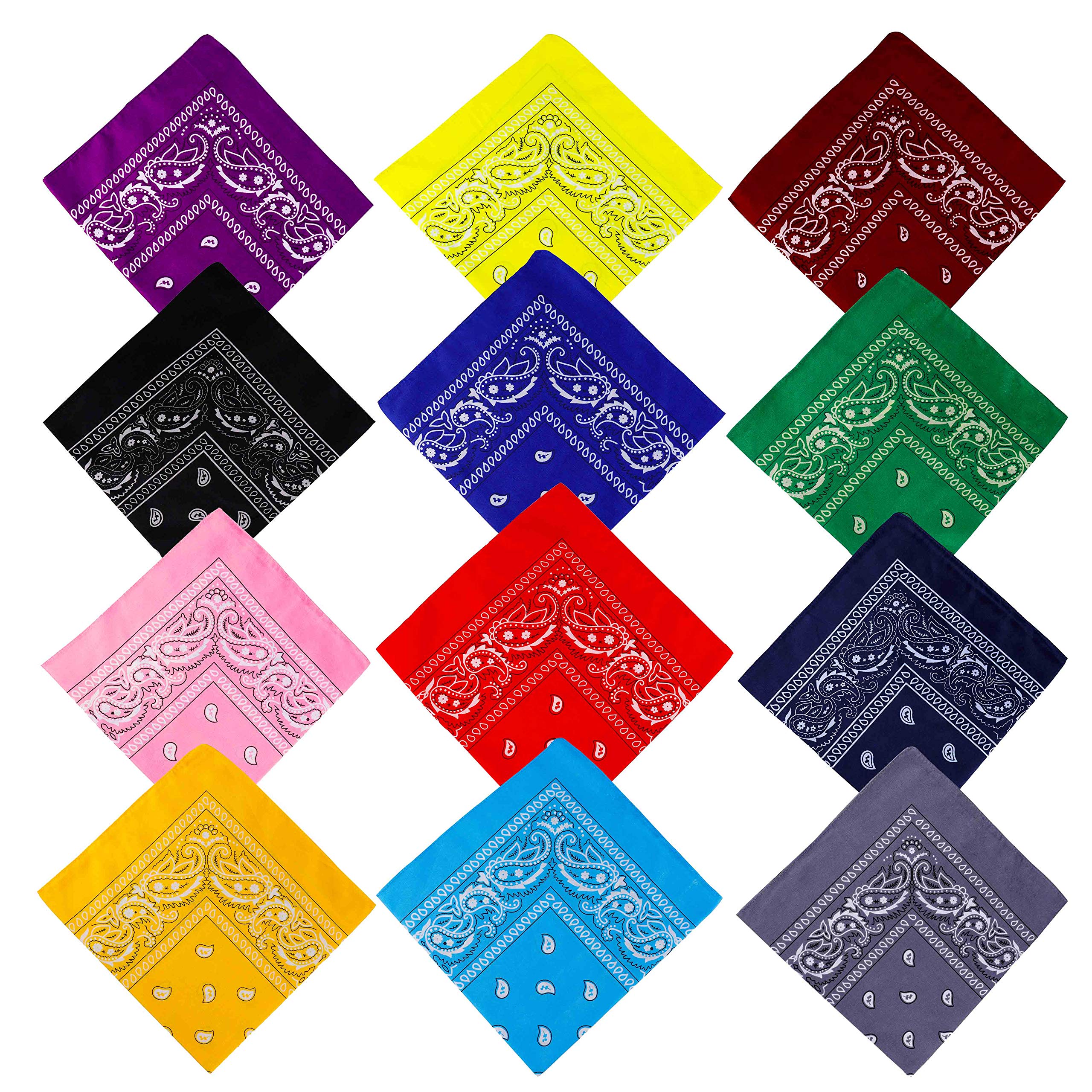 ISIYINER Paisley Bandanas Novelty, Cowboy Headband Print Neckwear Neckerchief Cycling, Square Neck Head Scarf Handkerchiefs, Wrap Scarf Wristband for Men Women and Kids (12 PCS)