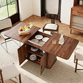 weselon 55"-71" Extendable Dining Table with Storage, Expandable Kitchen Table for 4-6, Space Saving Dining Room Table with Hidden Storage Cabinet, Adjustable Shelves &amp; Fluted Base (Walnut)