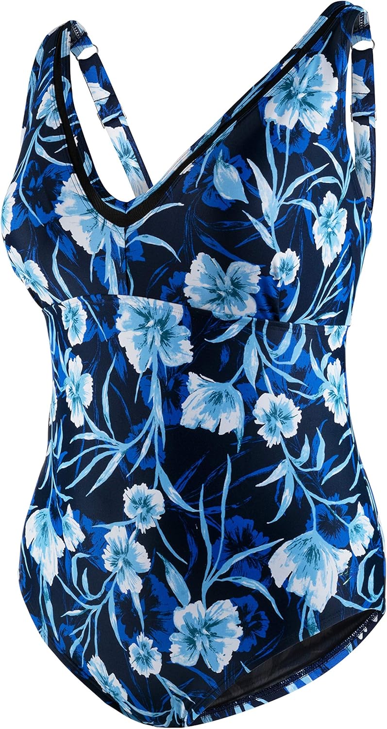 Speedo Women's One Piece Swimsuit VNeck Plus Size Printed OnePiece