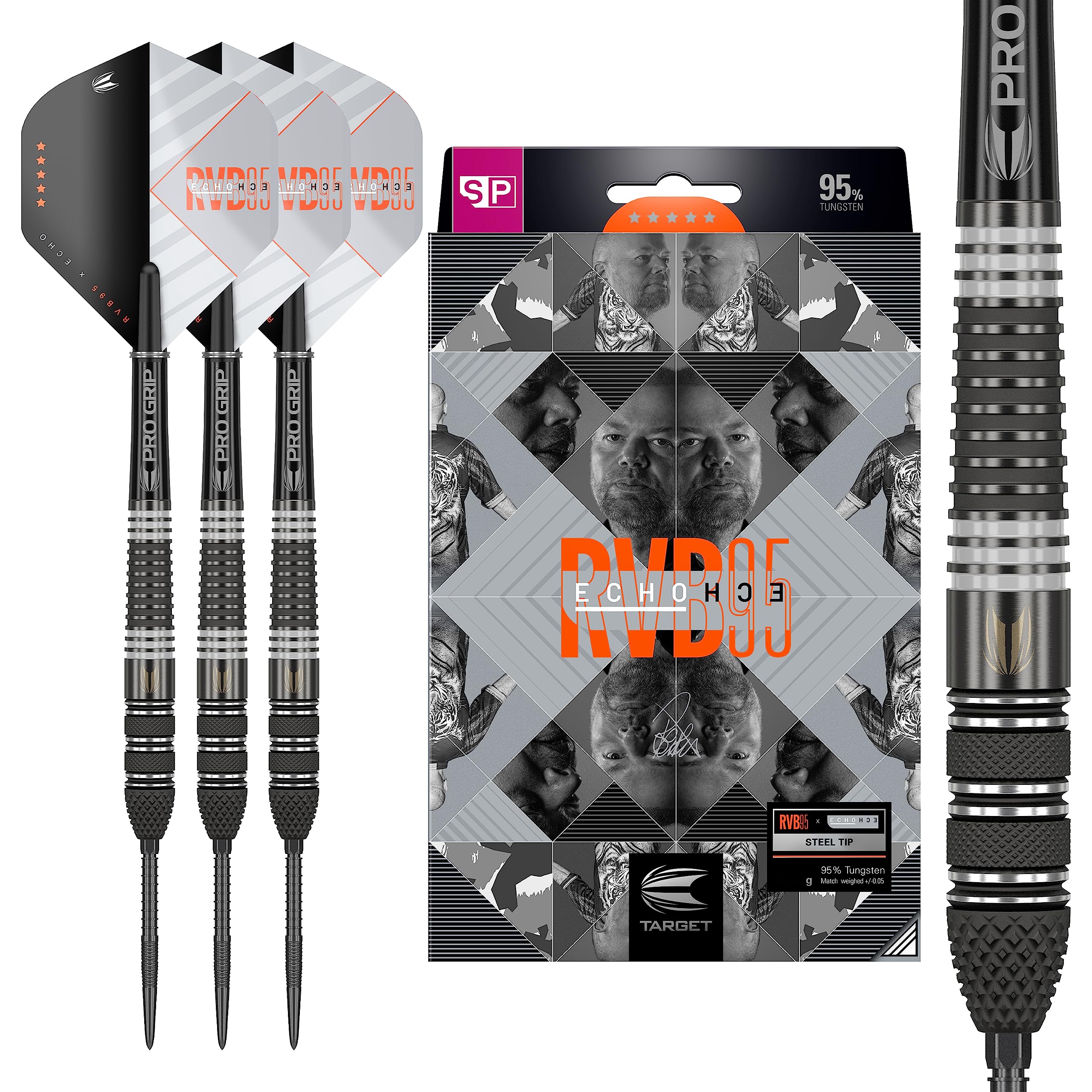 Target Darts Unisex Rvb 95 X Echo 95% Tungsten Swiss Point Set Steel Tip Darts, Black and Grey, 23G UK
