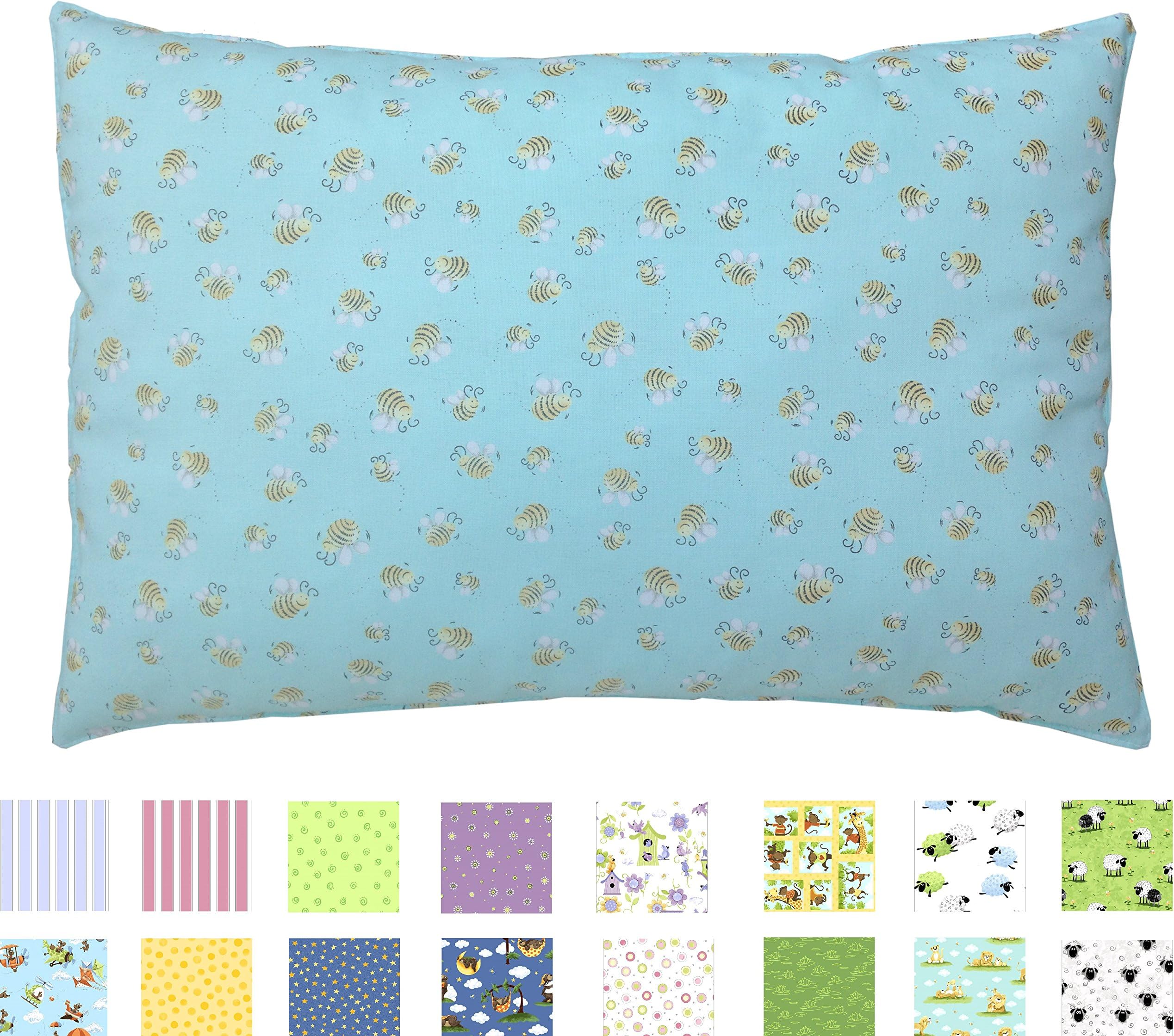 YOUTH PILLOWCASE - 100% Percale Cotton - 200 Thread Count - Regular/Open End Style - Fits 16" x 22" Pillows - No Flame Retardants - MADE IN AMERICA (Blue Bees)