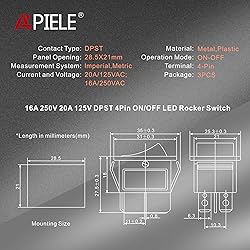 APIELE 3Pcs 2 Position Rocker Toggle Switch ON/Off