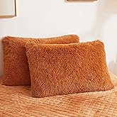 LIFEREVO 2 Pack Fluffy Faux Fur Pillow Shams, Shaggy Plush Home Decorative Luxury Soft Furry Pillow Cases with Zipper Closure for Home Sofa Couch Decoration,Standard (Burnt Orange, 20"x26")