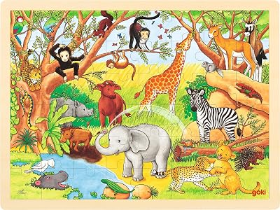Goki Frame Jigsaw Puzzle Africa 48 Pieces Wood Green Childrens Educational Toy
