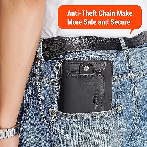 HUMERPAUL Chain Wallet for Men, Genuine Leather Bifold Wallets