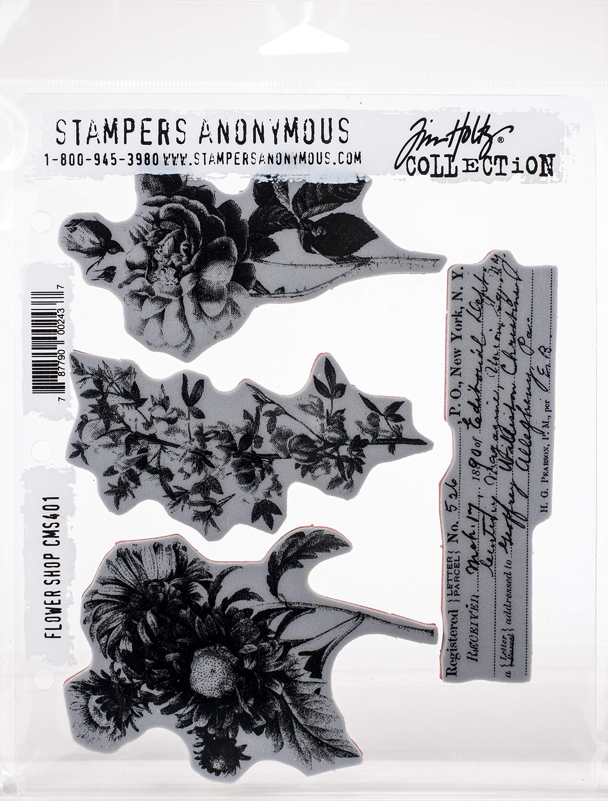Stampers Anonymous - Tim Holtz Cling RBBR Stamp Set FLWR, Flower Shop, One Size