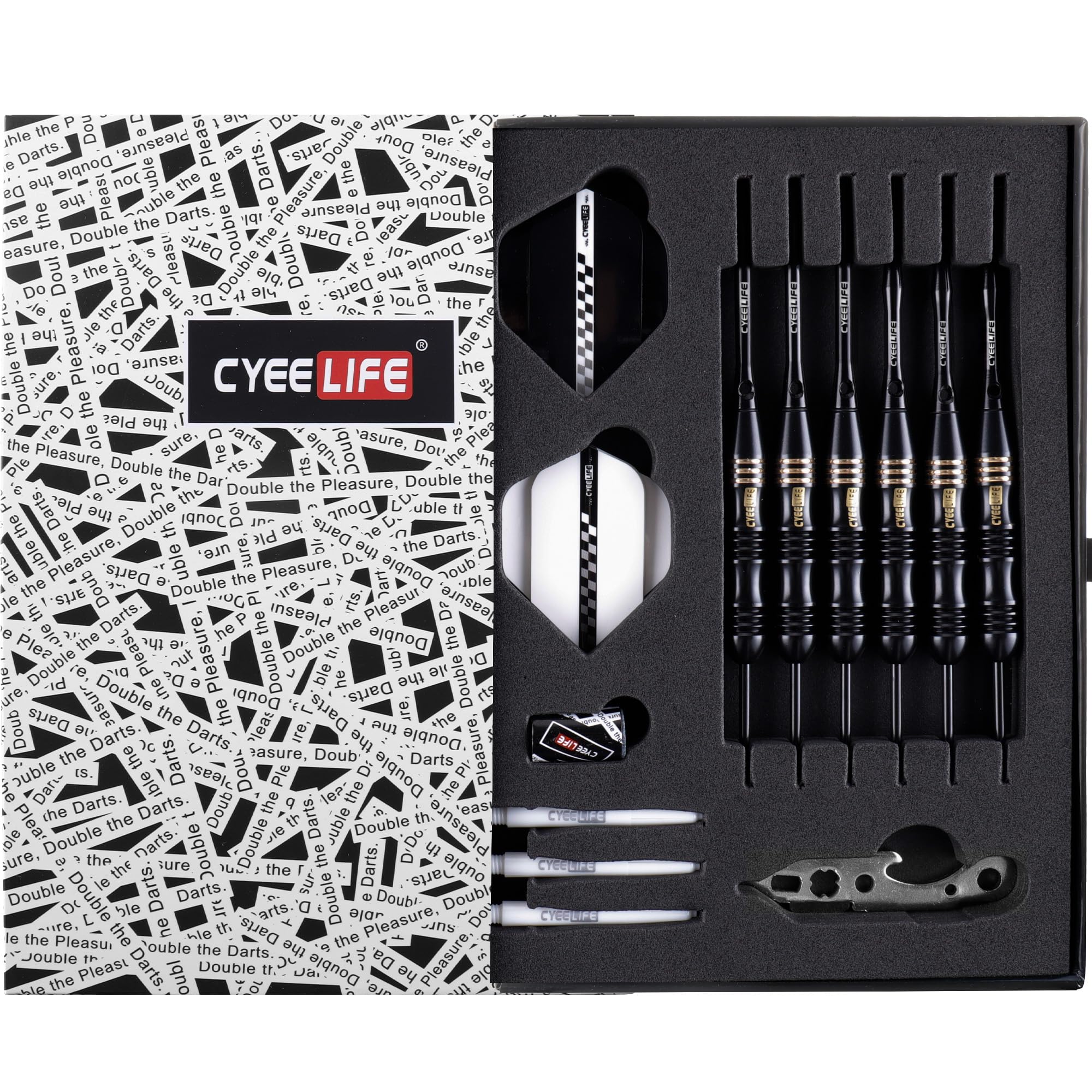 CyeeLife Professional Steel tip Darts 24g Extra Flights+Sharpener+Tool+Aluminum Shafts with Rubber O Rings