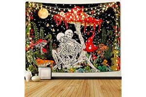 Uspring Skull Mushroom Tapestry Skeleton Lovers Tapestries Vintage Plants Tapestry Moon Garden Galaxy Tapestry Gothic Wall Tapestry for Bedroom Aesthetic Decor (51.2 x 59.1 inches)