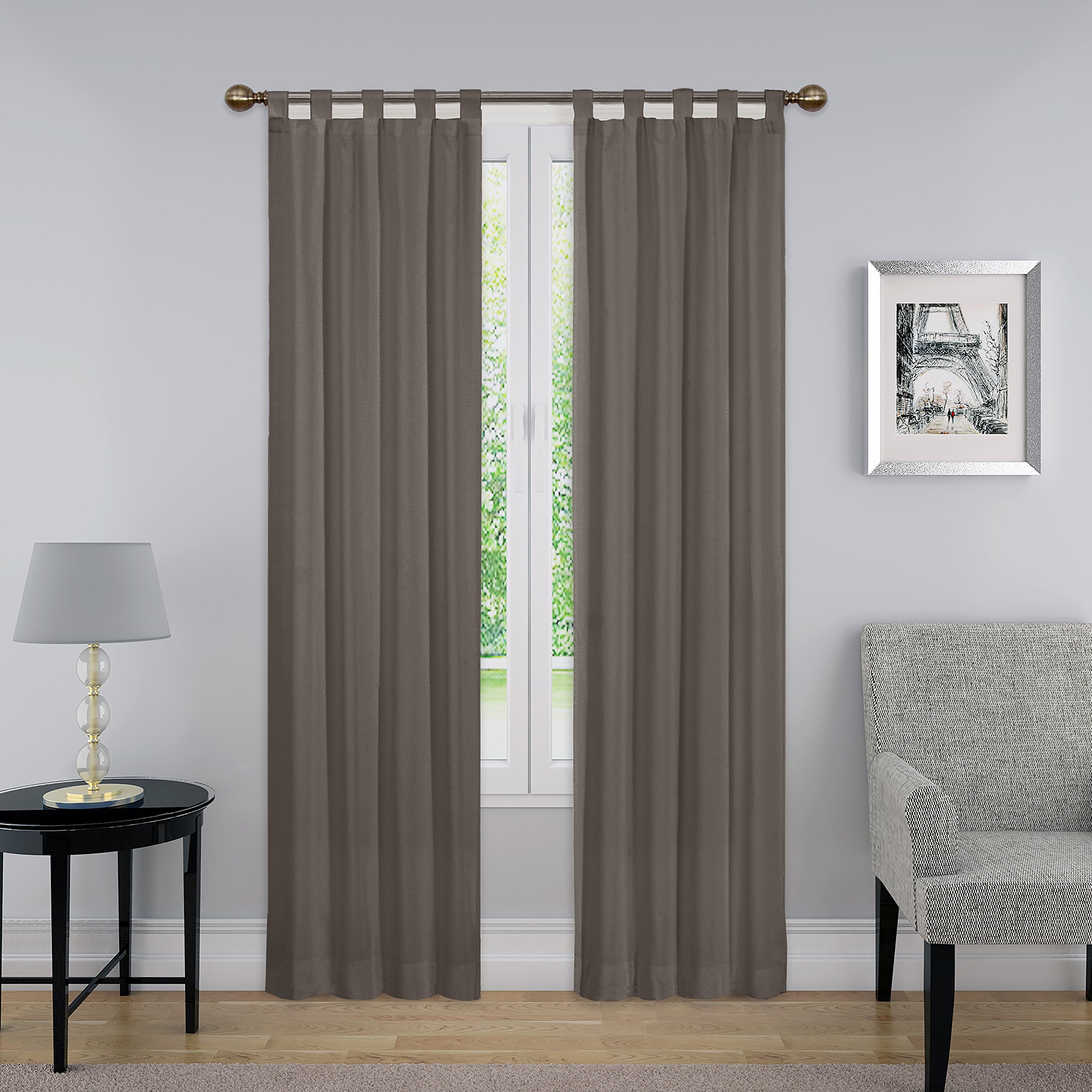 Pairs to Go Modern Decorative Tab Top Window Curtains for Bedroom or Living Room (2 Panels), Cotton, Grey, 30" W x 95" L (Pack of 2)