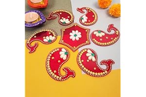 ARTISENIA Handmade Red Dolphin Acrylic Diwali Rangoli Floor Decorations Table Decoration Studded Stones Sequins Traditional Festive Home Door Décor | Floor Wall Stickers RJV-002