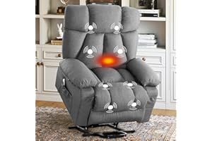 jonpony Power Lift Recliner Chair for Elderly, Big and Tall Lift Chair with Massage and Heat for Living Room, Fabric Electric Recliner Chairs with 4 Side Pockets, USB Charge Port,Grey