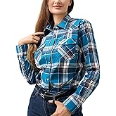 PASHARTUK Western Shirts for Women Cotton Long Sleeve Shirts for Women with Snap Buttons Plaid Shirts for Women