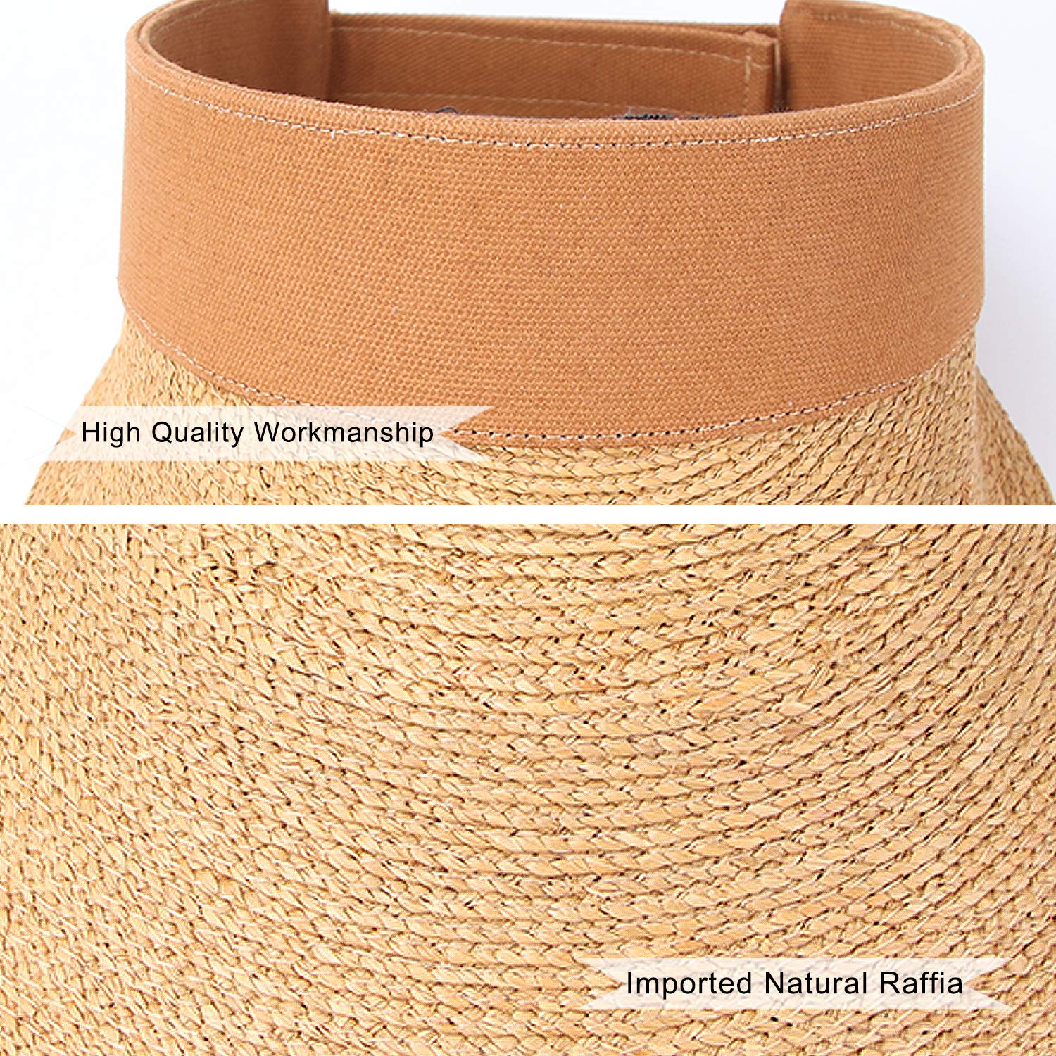 RIONA Womens Summer Straw Sun Visor Beach Straw Sun Hats Wide Brim UPF 50+