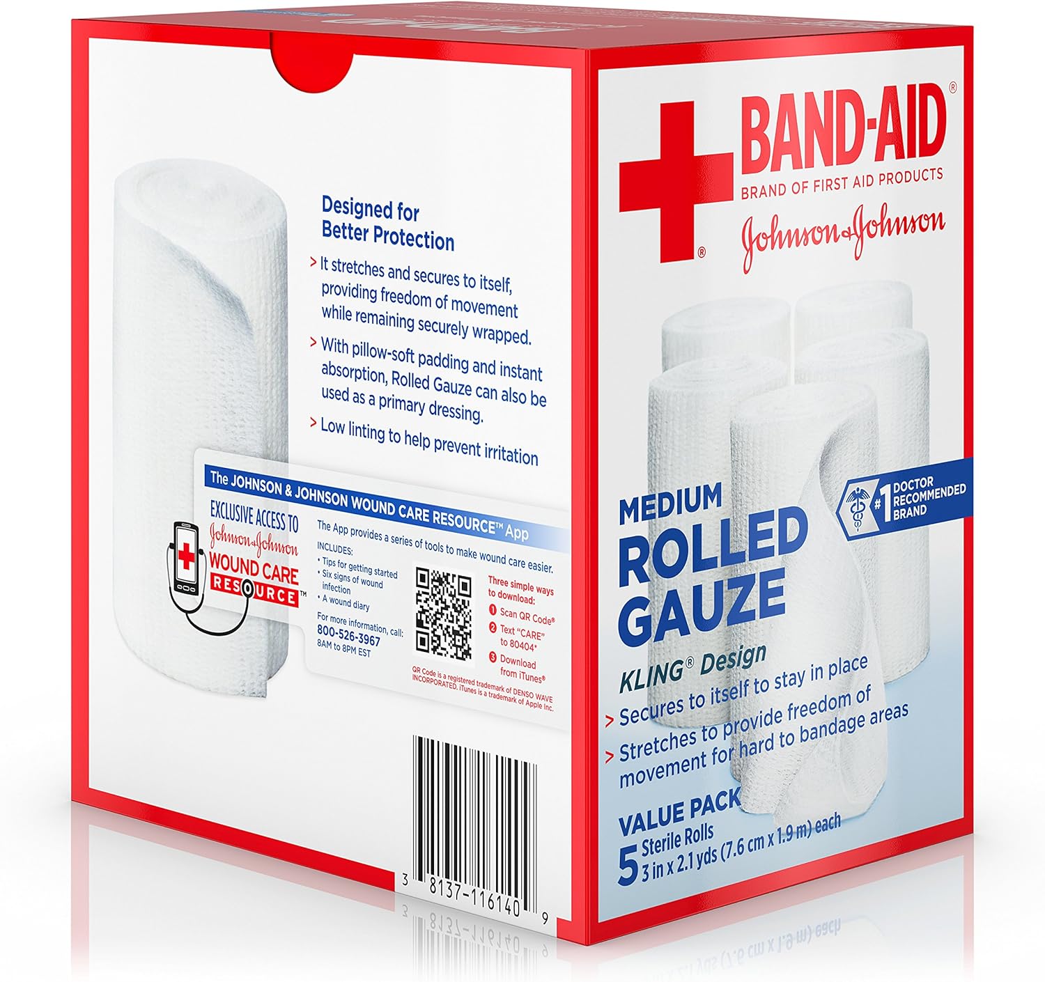Band Aid Brand of First Aid Products Flexible Rolled Gauze Dressing for Minor Wound Care, Soft Padding and Instant Absorption, 3 Inches by 2.1 Yards, Value Pack 5 ct: Health & Personal Care