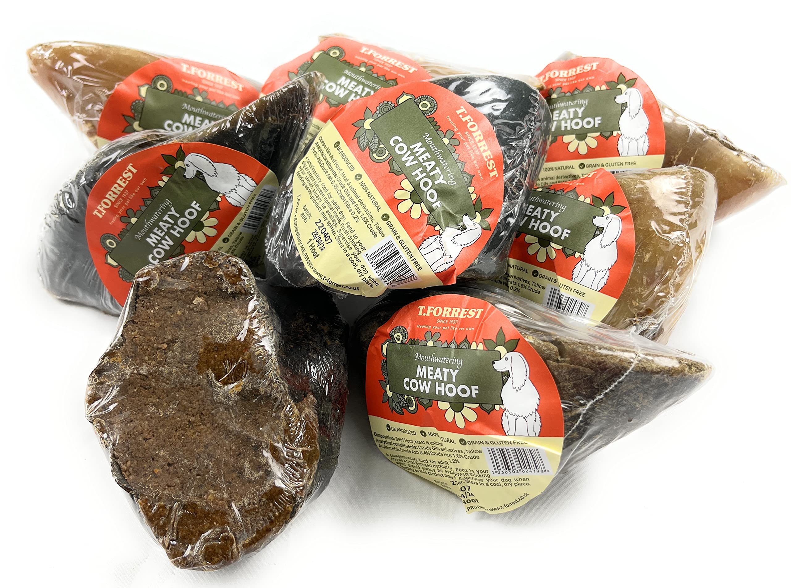 T forrest 8 x 100% Natural, Air Dried Dog Treats - 8 x Meat Filled Hooves - Produced in UK