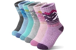 Sandsuced Kids Girls Toddlers Merino Wool Hiking Socks Thermal Warm Winter Cozy Crew Outdoor Socks 6 Pairs