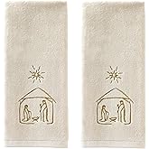 SKL Home Religious/Christmas/Winter Nativity Hand Towel 2pc Set for Bath/Kitchen & Gift, Natural