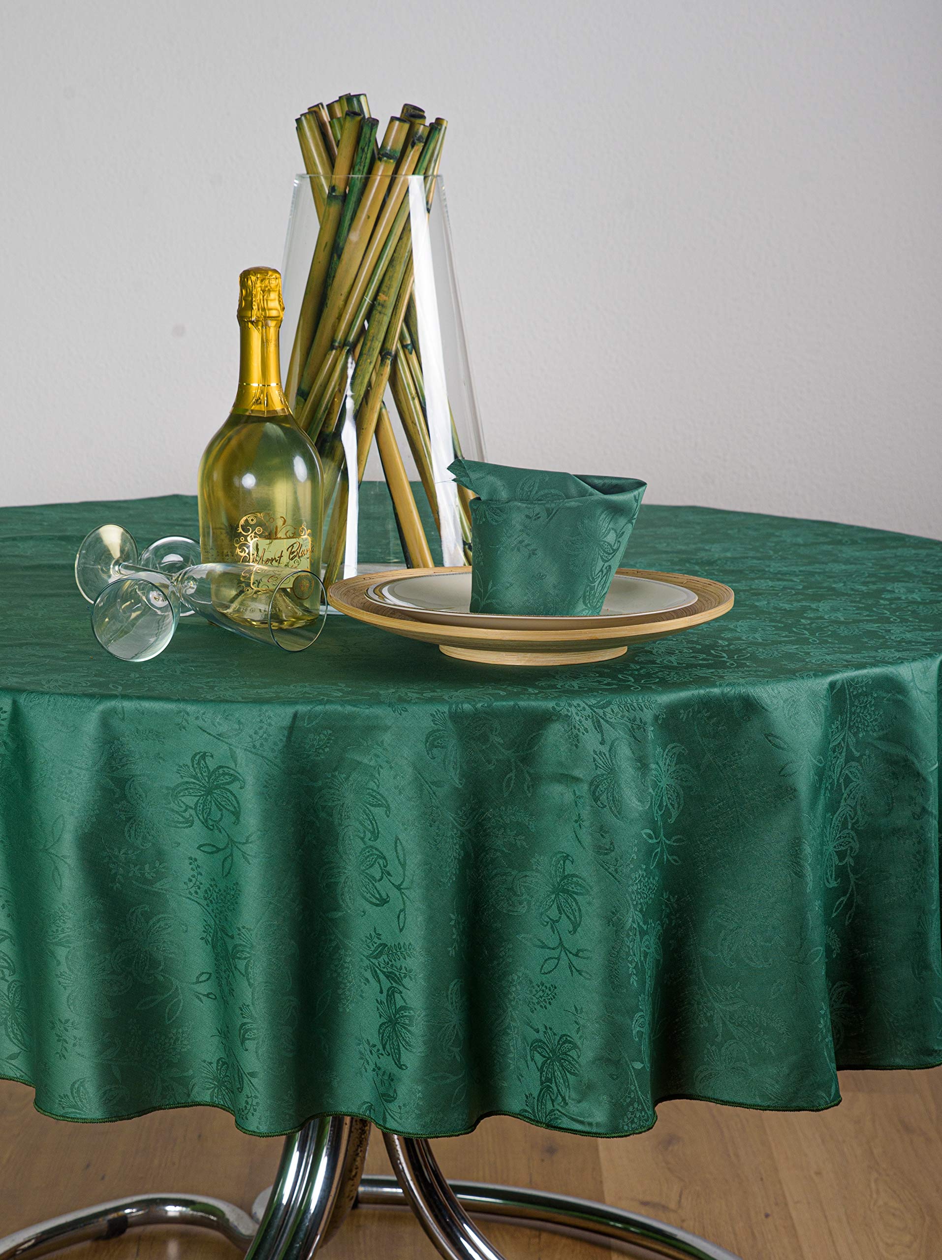 ESSE HOME -Confestyl – Tablecloth with 12 napkins (Table) – Oval - Flanders Jacquard Pure Cotton – Artisan Product - Iris 598 (Oval 170x250, Dark Green)
