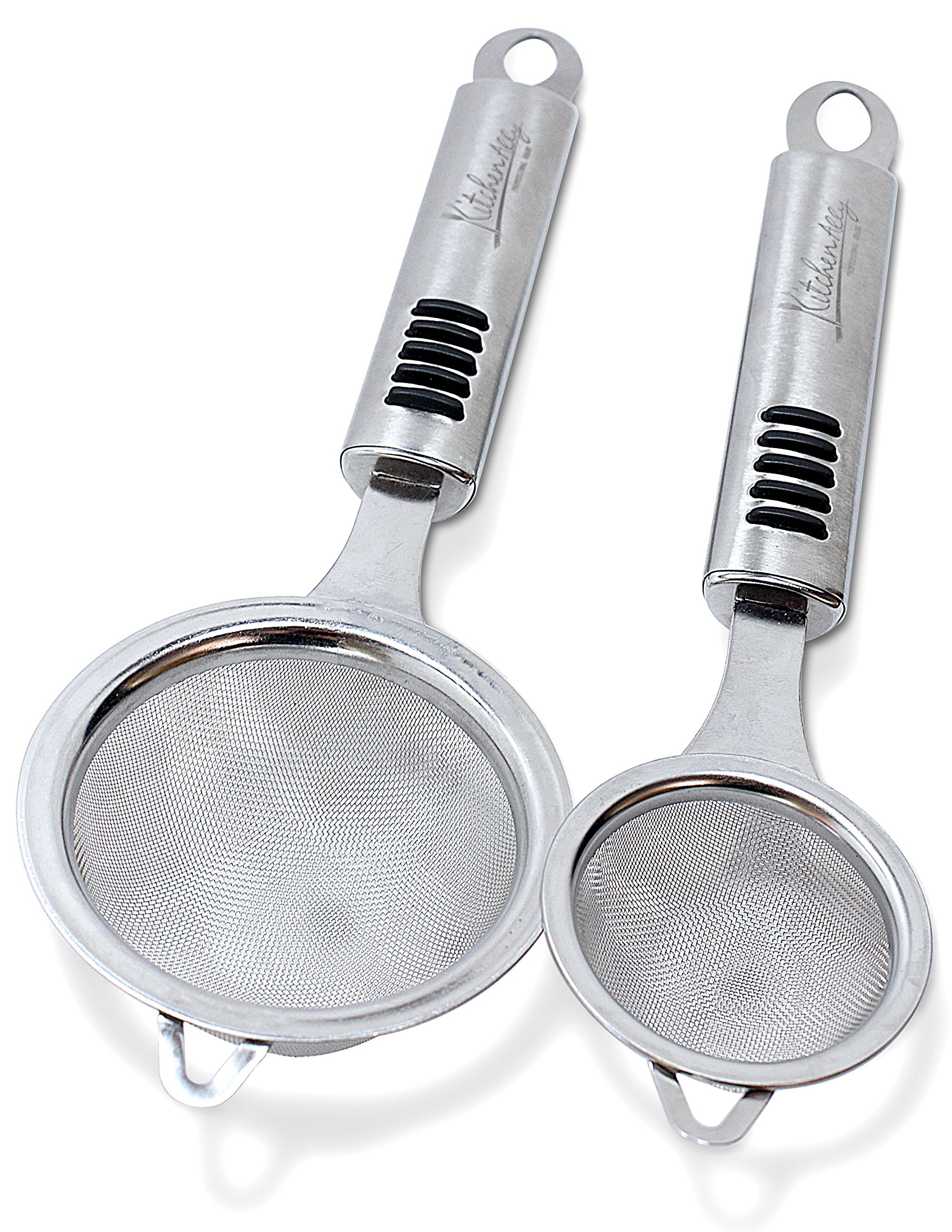 Fine Mesh Strainer Set of 2 Kitchen Sieve Stainless Steel Quinoa
