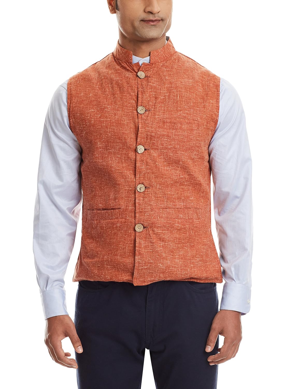 sobre estilo men's banded collar linen jacket