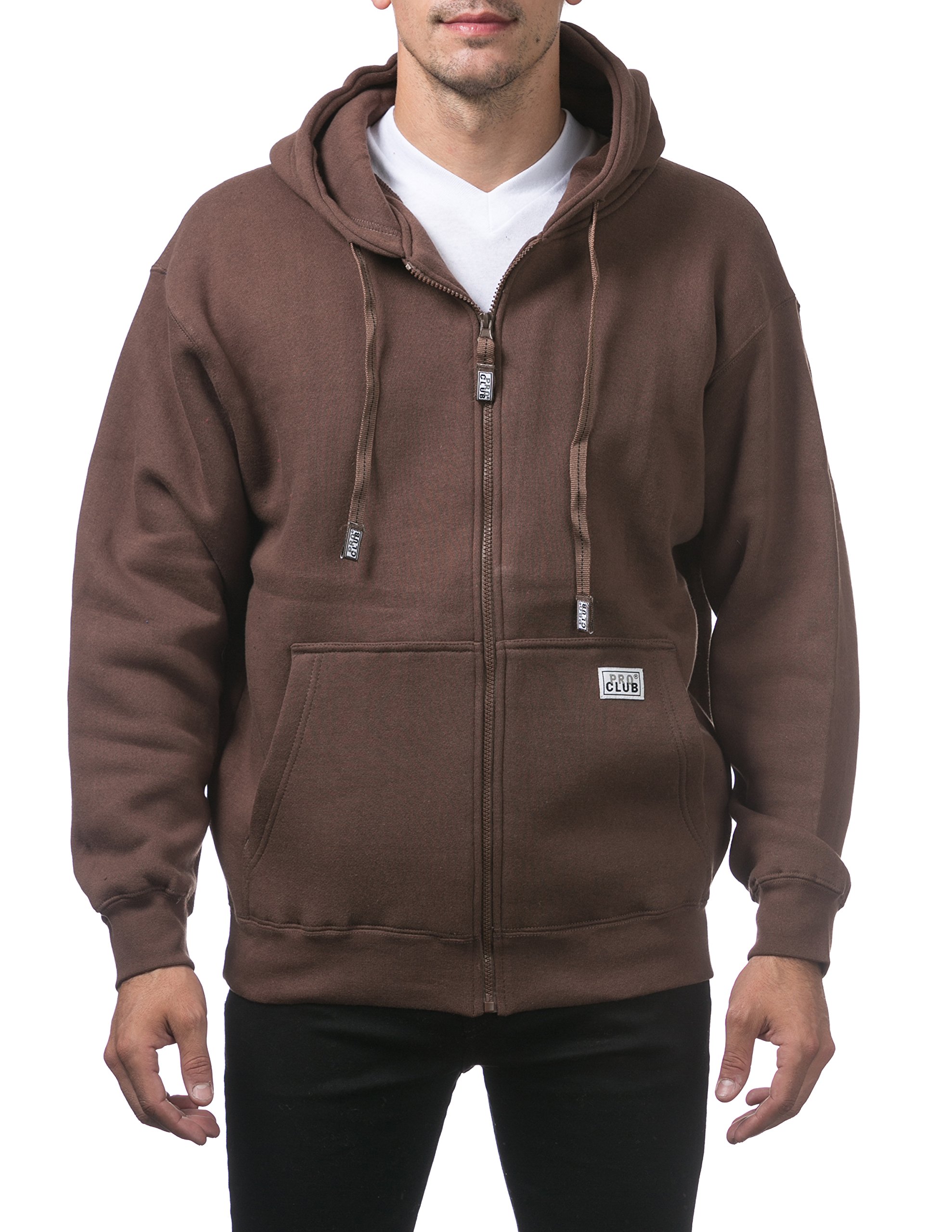 Pro Club Men's Heavyweight Full Zip Fleece Hoodie (US, Alpha, Large, Regular, Regular, Standard, Brown) Image