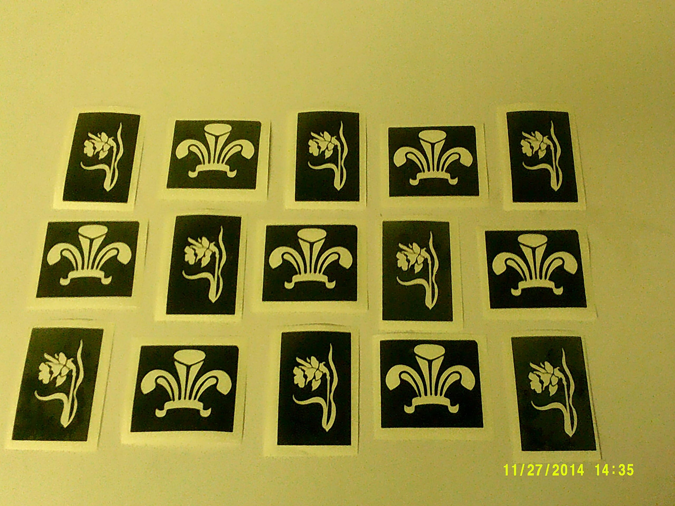 20 x Welsh Feathers & Daffodil stencils (mixed) for glitter tattoos / face painting Wales St. Davids Day / Marie Curie Cancer fundraising hobby gift present craft Welsh