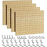 VOIMO Bamboo Peg board Wall Organizer, 4 Panels, 16 x 12 in, 35 Hooks | Wall-mounted storage for tools, craft supplies, offic