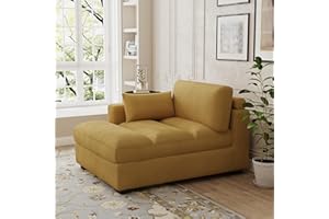 UIXE Oversized Corduroy Chaise Lounge Chair with Right Armrest & Cushion, Comfy Upholstered Sleeper Sofa Indoor Recliner Seat Solid Wood Couch w/Washable Cover for Bedroom, Living Room - Orange