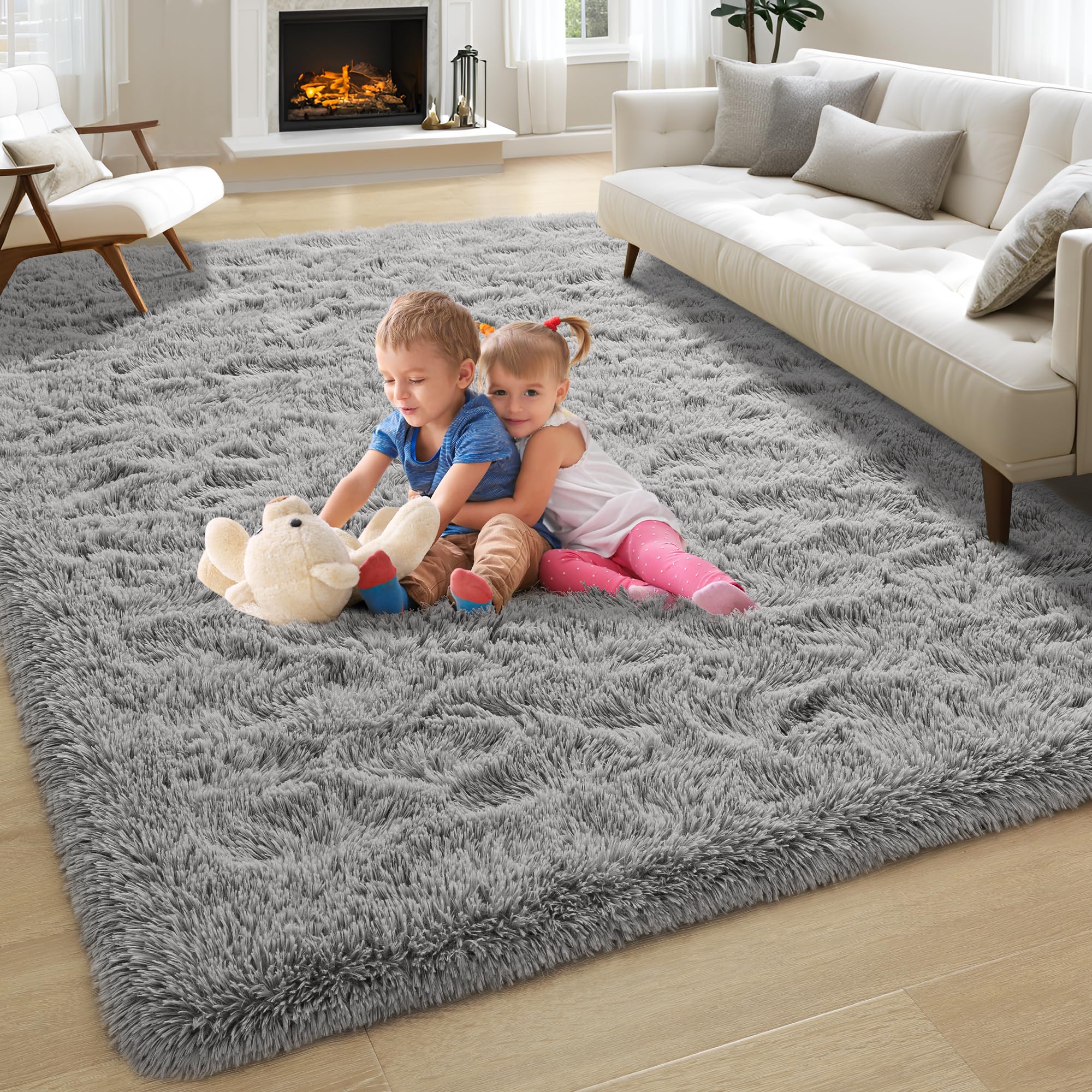 Photo 1 of HQAYW 8x10 Area Rug for Living Room Large Fluffy Bedroom Rugs Ultra Soft Shaggy Carpet for Kids Girls Room Non-Slip Fuzzy Dorm Rugs Comfy Home Decor Floor Carpets, Grey