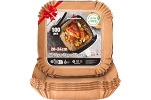 Air Fryer Paper Liners Disposable: KitchenBoss 100Pcs Parchment Baking Paper for 8Inch/20cm 5-8QT Square Air Fryer, Food Grad